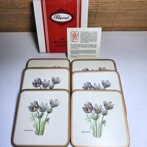 Manitoba Crocus Pimpernel Coasters Set of Six w/ Box Open Vintage Nice